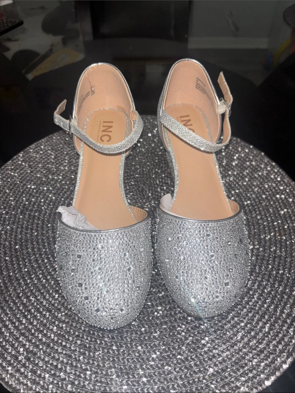 INC International Concepts Girls Silver Glitter Ankle-Strap Dress Shoes